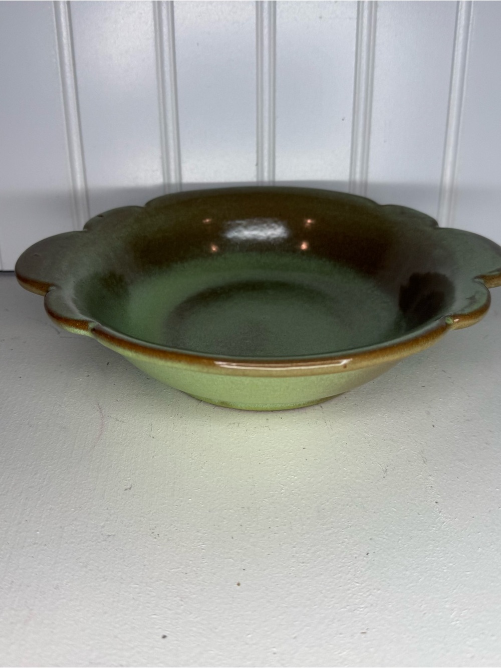 Vintage Frankoma 30B Prairie Green Bowl Scalloped Edge Ceramic Art Pottery